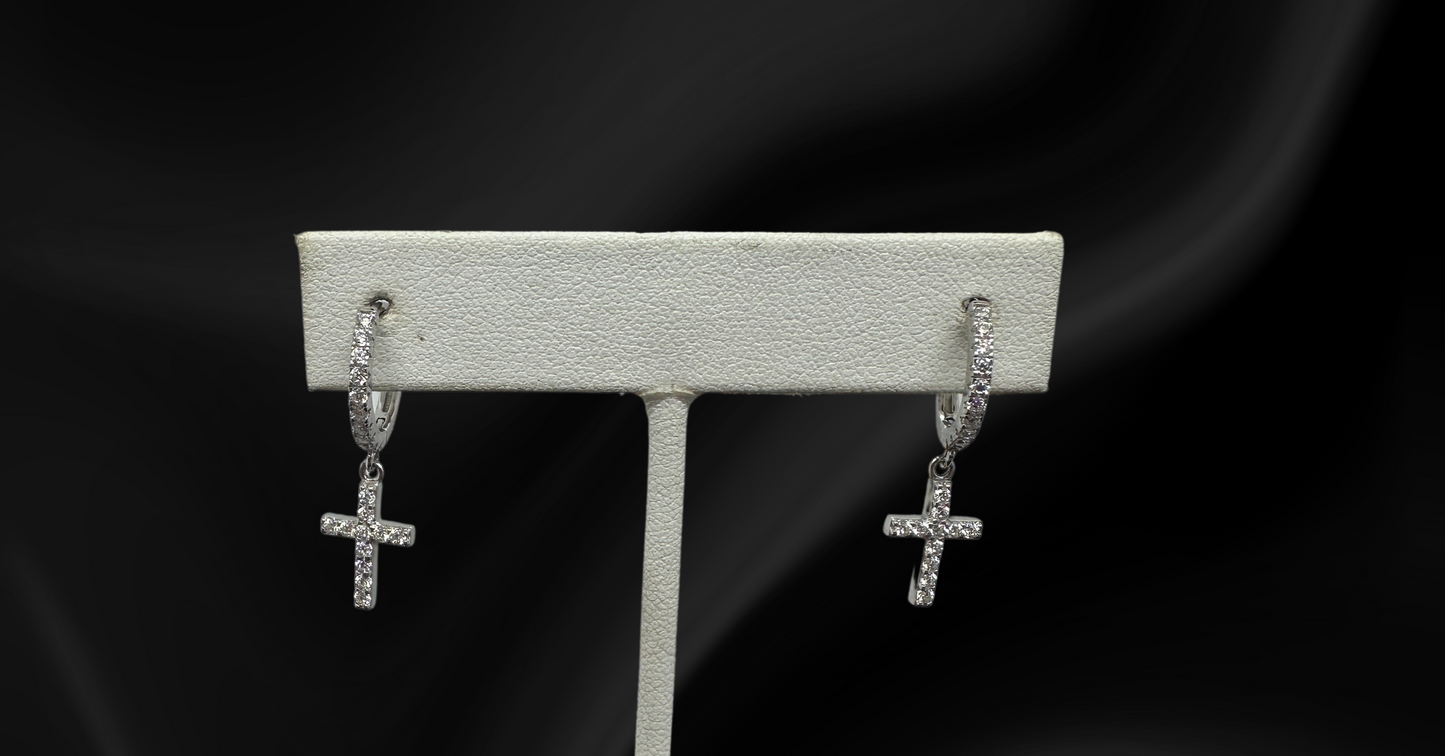 925 Moissanite Cross Hoops